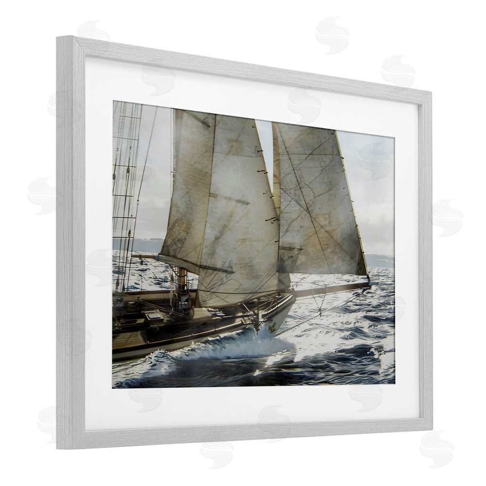 LSR Design Studio Ship Sails In Motion Gray Framed Print Under Glass Art