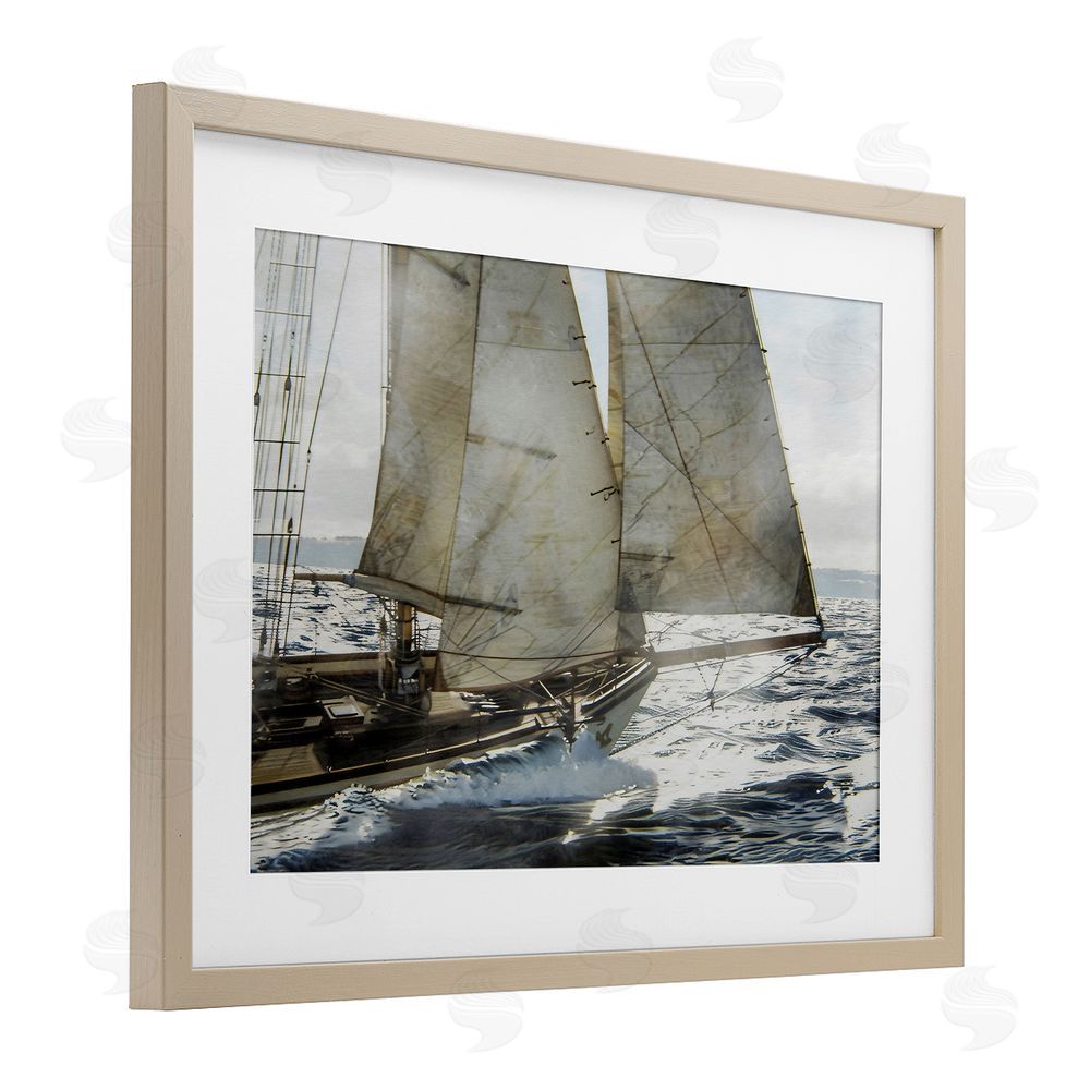 LSR Design Studio Ship Sails In Motion Birch Framed Print Under Glass Art
