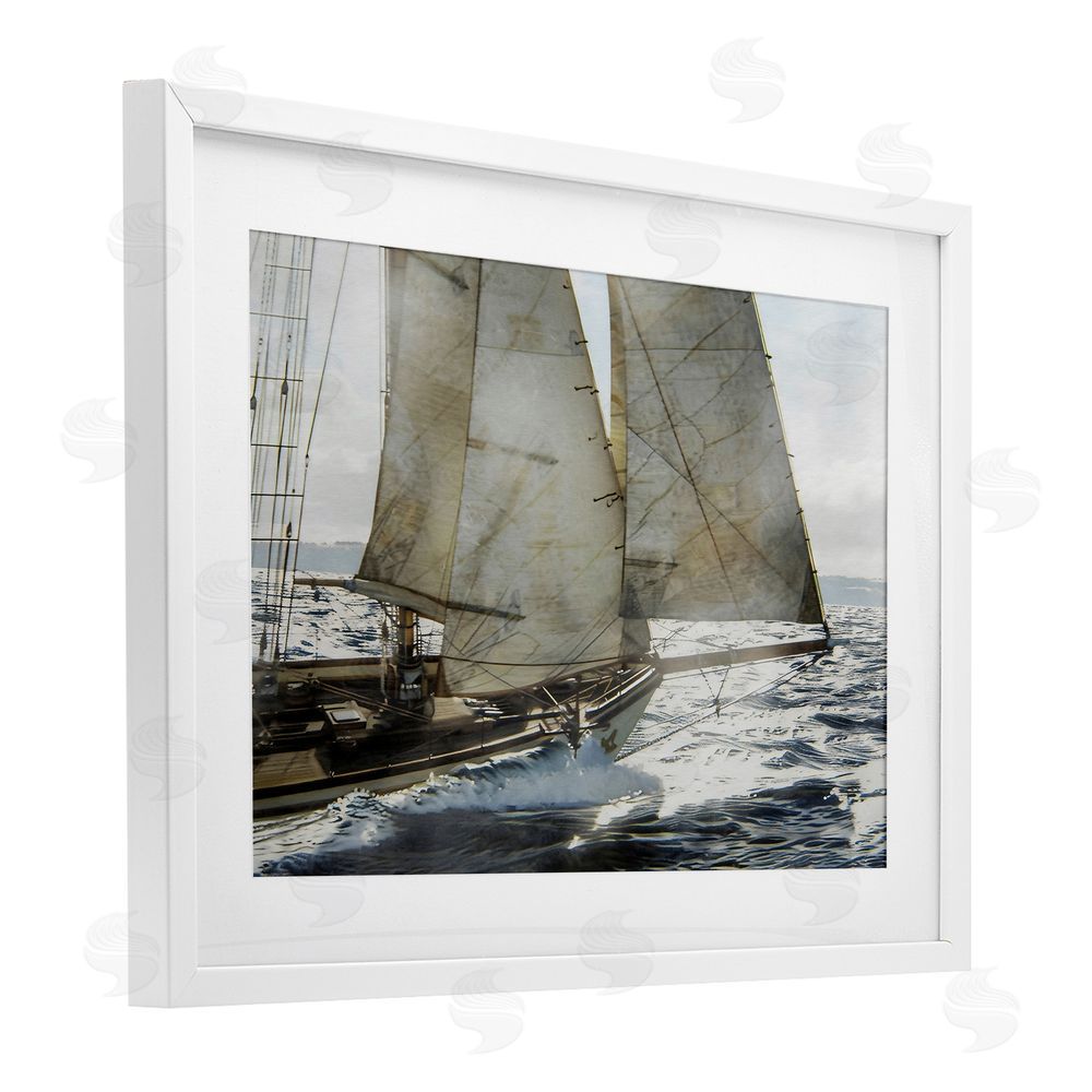 LSR Design Studio Ship Sails In Motion White Framed Print Under Glass Art