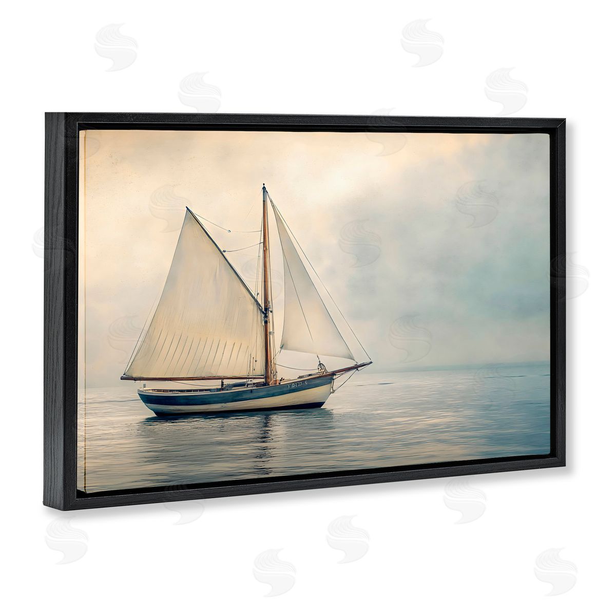 LSR Design Studio Calm Waters Sea Vessel Black Floating Frame Canvas Wall Art Print
