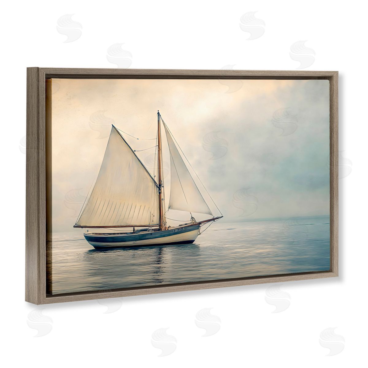 LSR Design Studio Calm Waters Sea Vessel Brown Floating Frame Canvas Art Print