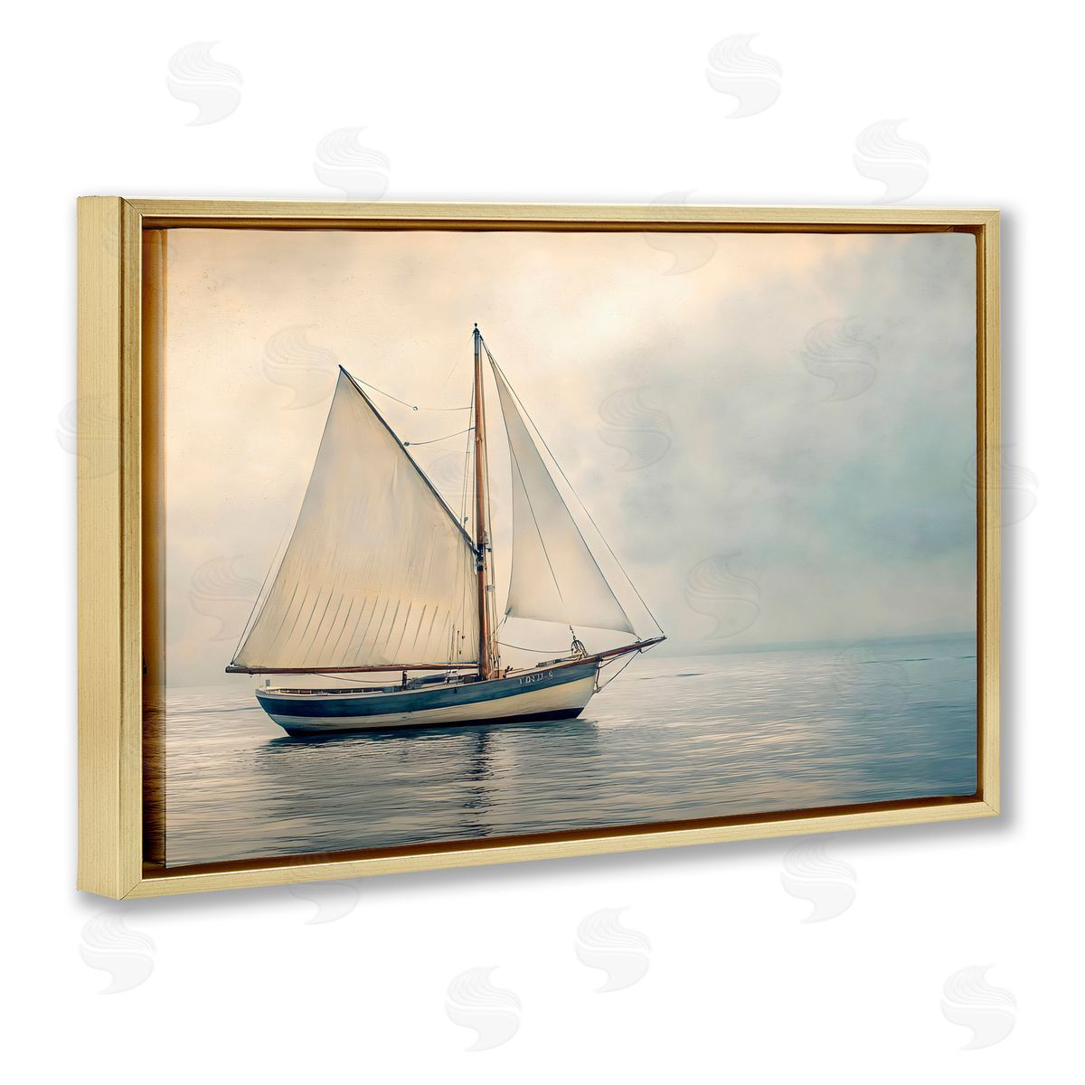 LSR Design Studio Calm Waters Sea Vessel Gold Floating Frame Canvas Art Print