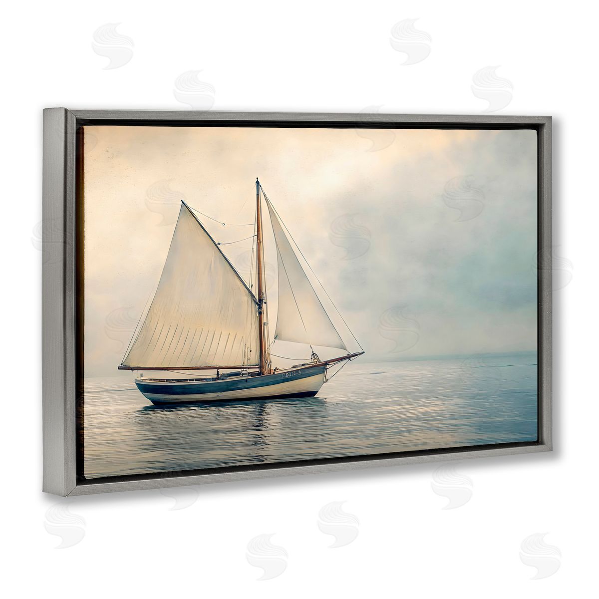 LSR Design Studio Calm Waters Sea Vessel Gray Floating Frame Canvas Art Print