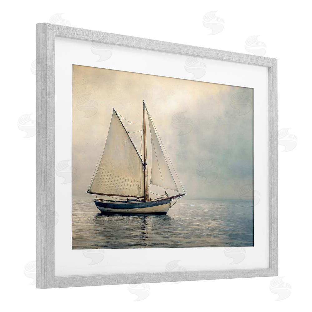 LSR Design Studio Calm Waters Sea Vessel Gray Framed Print Under Glass Art