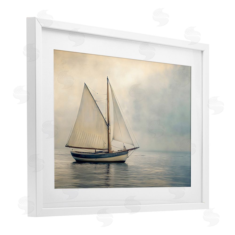 LSR Design Studio Calm Waters Sea Vessel White Framed Print Under Glass Art