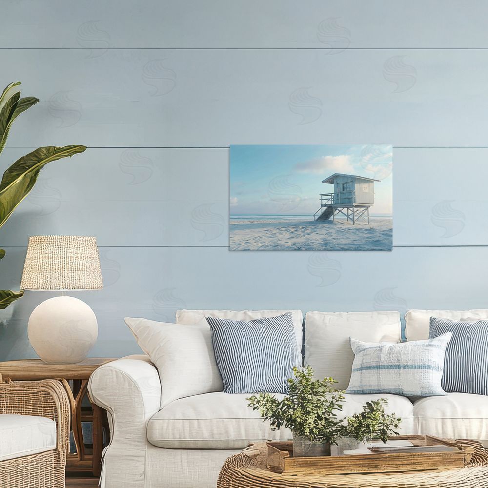 LSR Design Studio Blue And White Beach Scene Printed Wall Art in Room