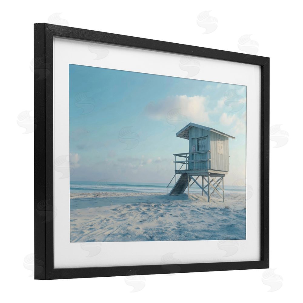 LSR Design Studio Blue And White Beach Scene Black Framed Print Under Glass Art