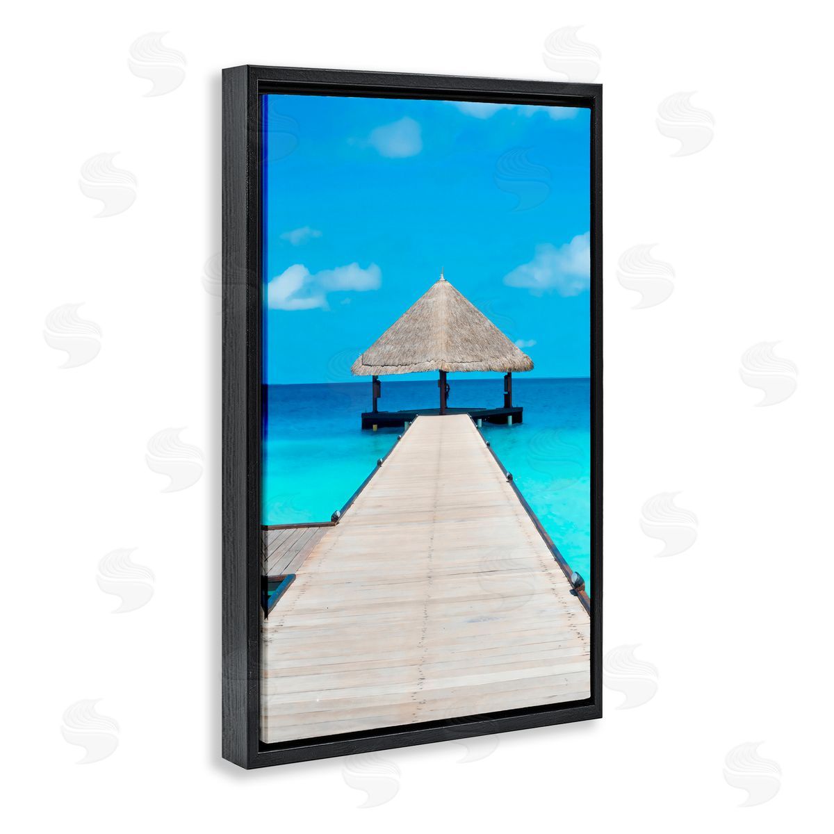 LSR Design Studio On The Water Tropical Jetty Black Floating Frame Canvas Wall Art Print