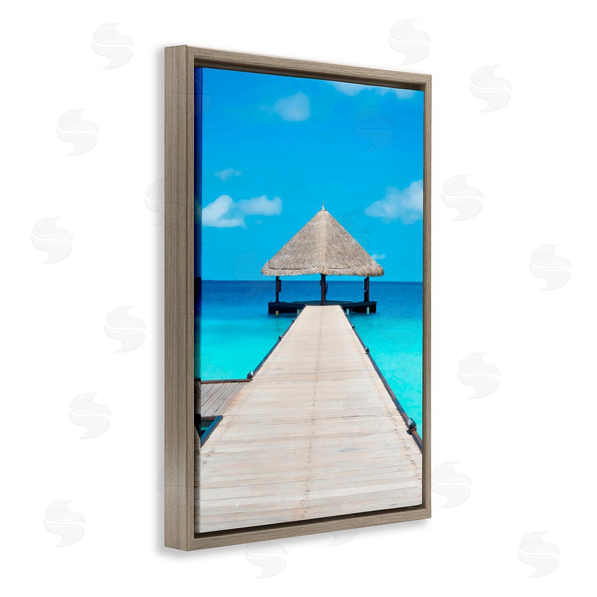 LSR Design Studio On The Water Tropical Jetty Brown Floating Frame Canvas Art Print