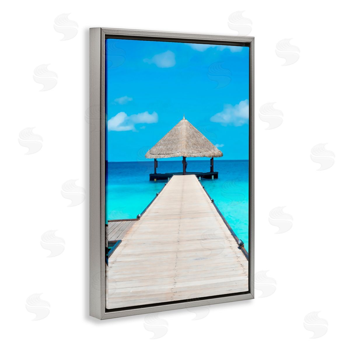 LSR Design Studio On The Water Tropical Jetty Gray Floating Frame Canvas Art Print