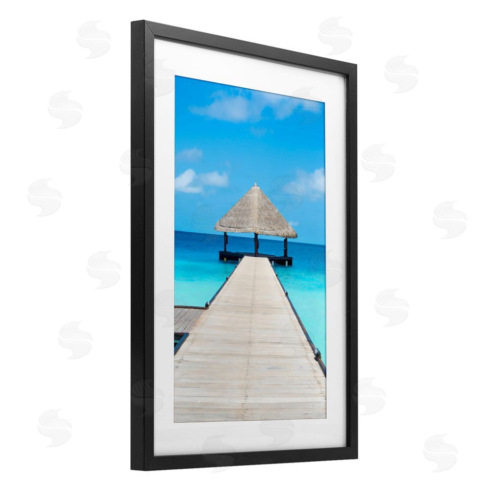 LSR Design Studio On The Water Tropical Jetty Black Framed Print Under Glass Art