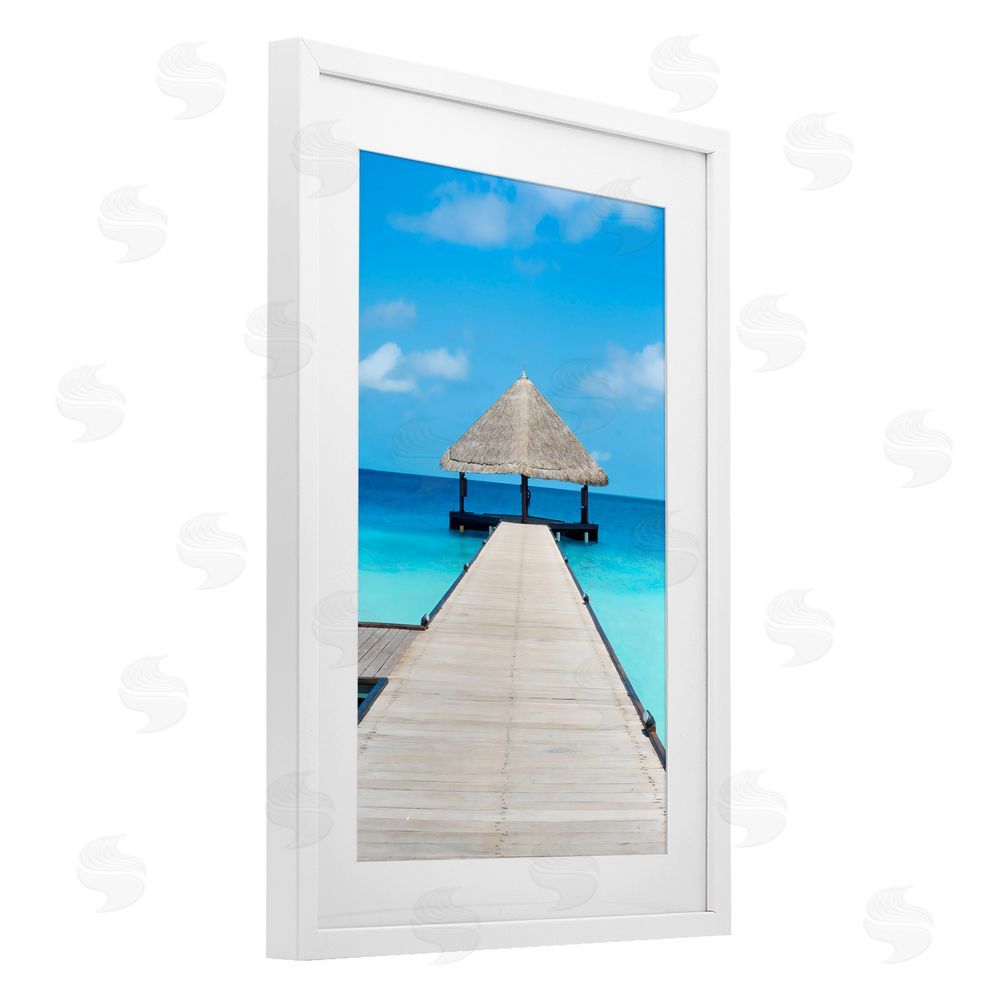 LSR Design Studio On The Water Tropical Jetty White Framed Print Under Glass Art