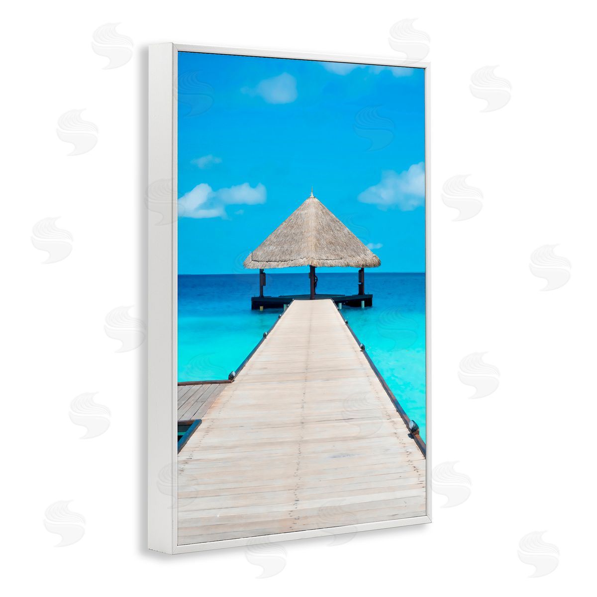 LSR Design Studio On The Water Tropical Jetty White Frame Giclee Art Print