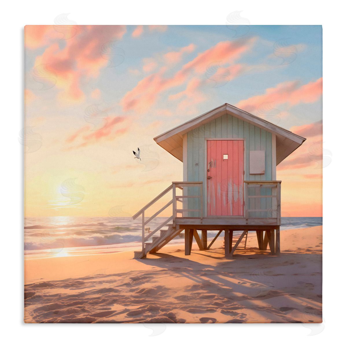 LSR Design Studio Pink Door Beach Hut Canvas Wall Art Print