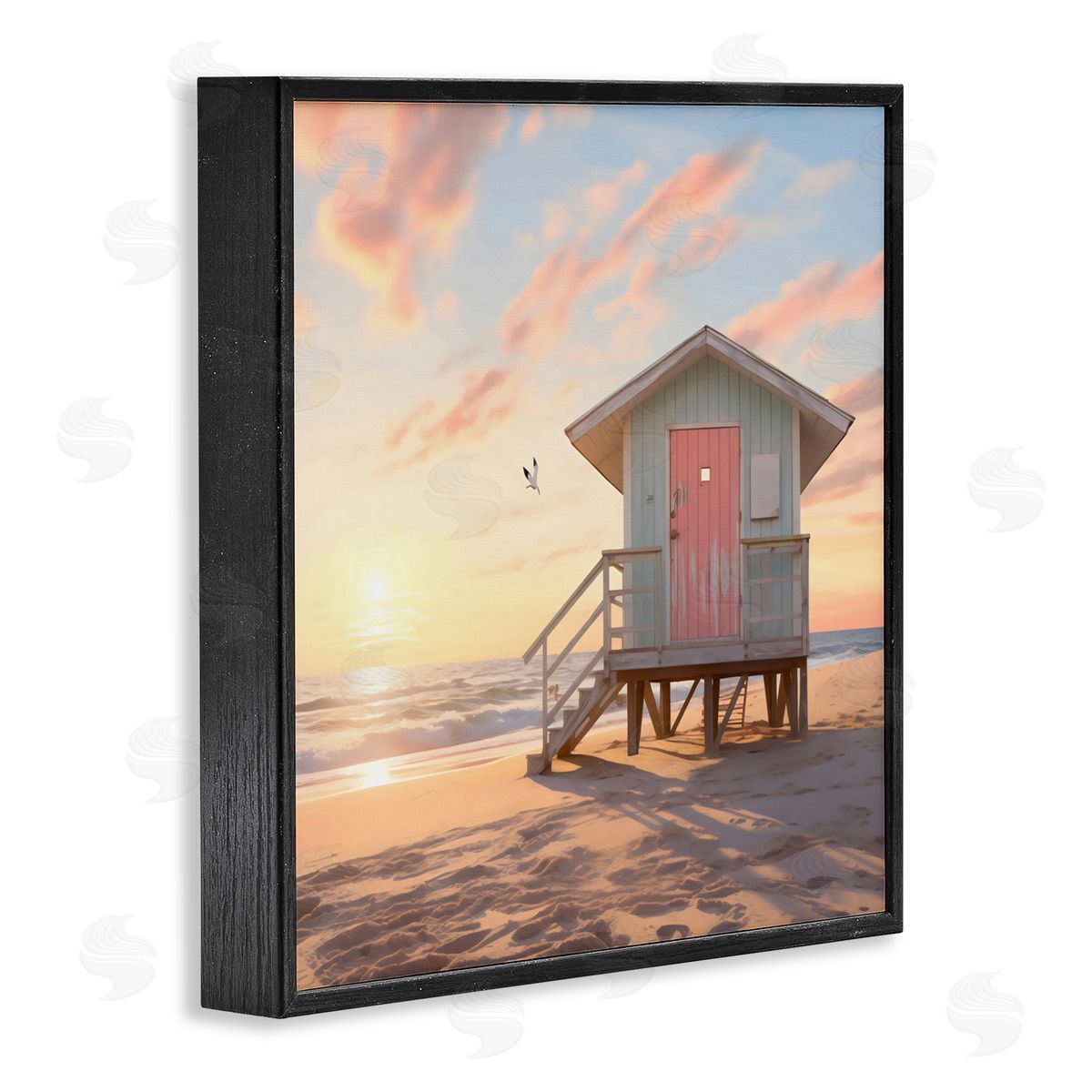 LSR Design Studio Pink Door Beach Hut Black Framed Giclee Art Print