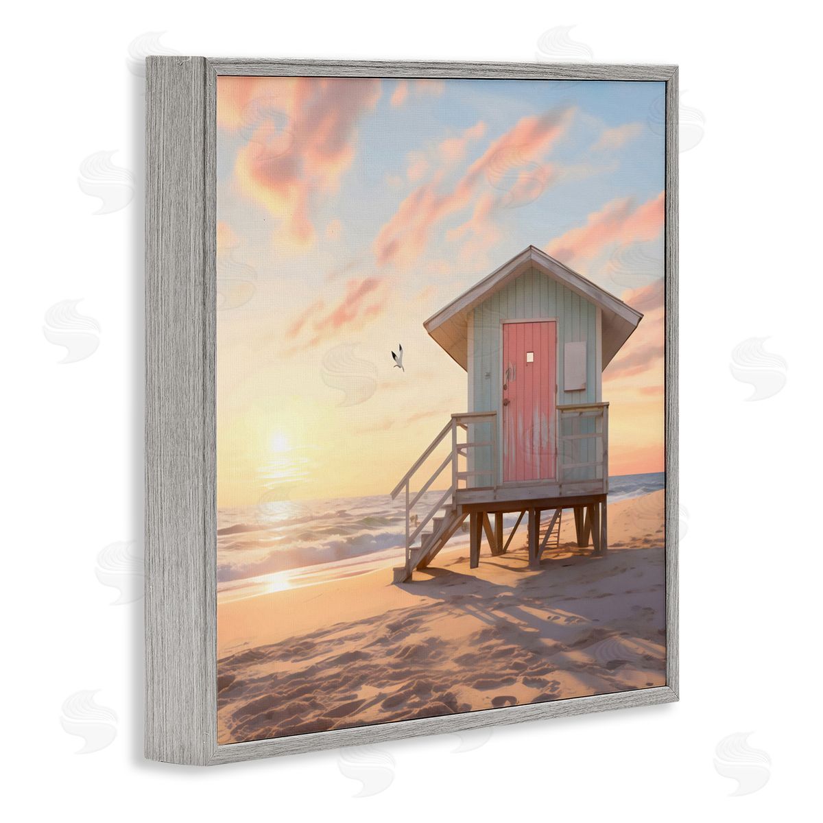 LSR Design Studio Pink Door Beach Hut Gray Framed Giclee Art Print