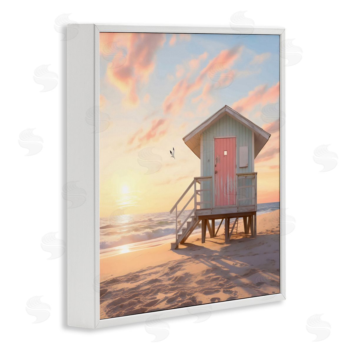 LSR Design Studio Pink Door Beach Hut White Frame Giclee Art Print