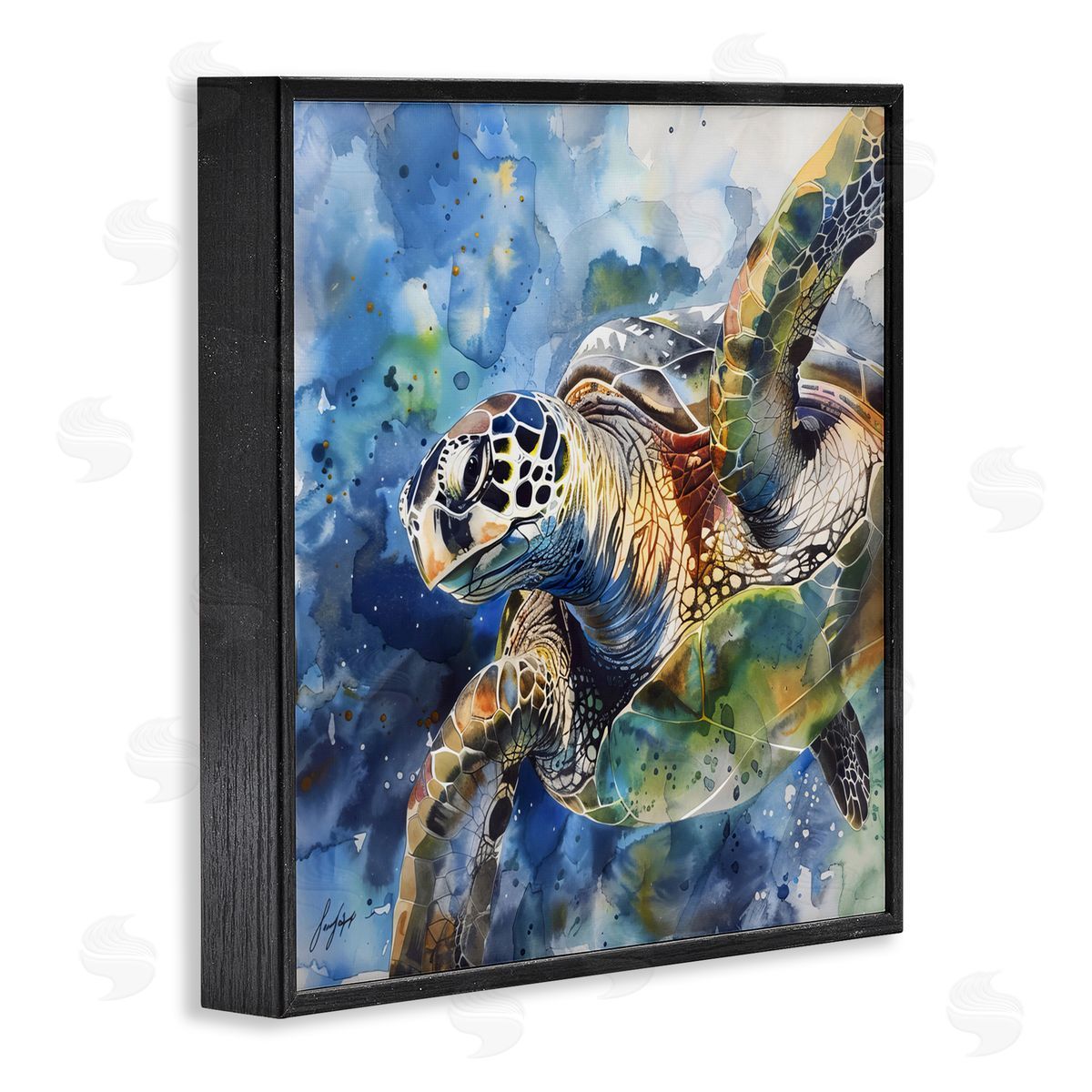 Creative Studio Watercolor Splatter Sea Turtle Black Framed Giclee Art Print