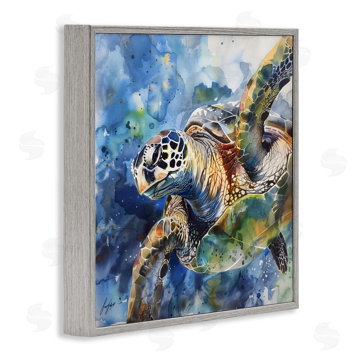 Creative Studio Watercolor Splatter Sea Turtle Gray Framed Giclee Art Print