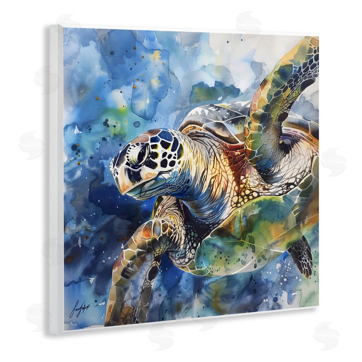 Creative Studio Watercolor Splatter Sea Turtle Wall Plaque Art Print