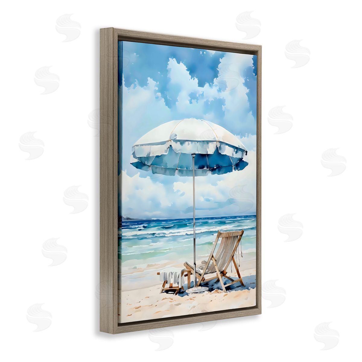 LSR Design Studio Calm Ocean Waves Vacation Brown Floating Frame Canvas Art Print