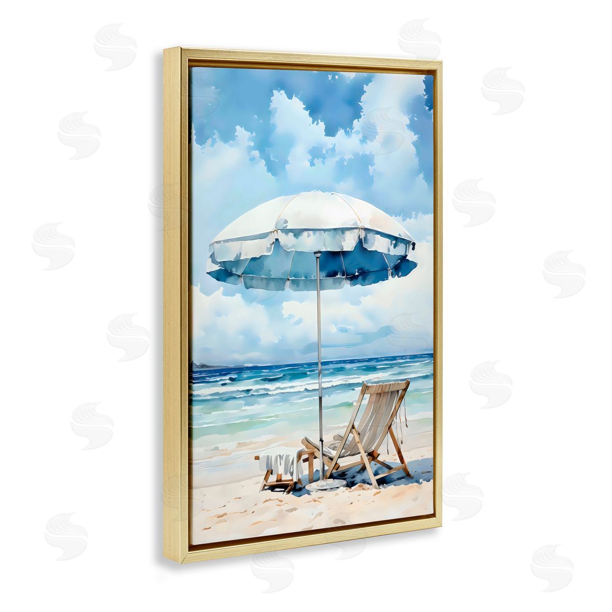 LSR Design Studio Calm Ocean Waves Vacation Gold Floating Frame Canvas Art Print