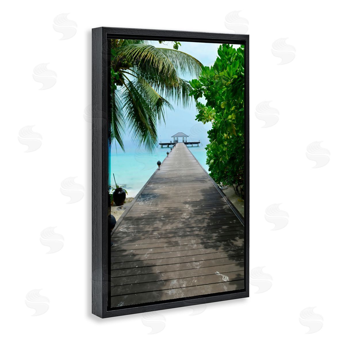 LSR Design Studio Palm Tree Shaded Dock Black Floating Frame Canvas Wall Art Print