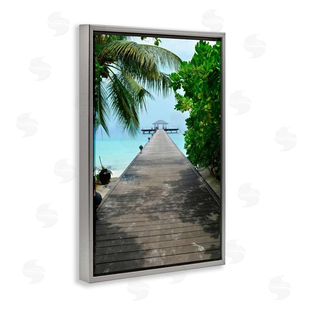 LSR Design Studio Palm Tree Shaded Dock Gray Floating Frame Canvas Art Print