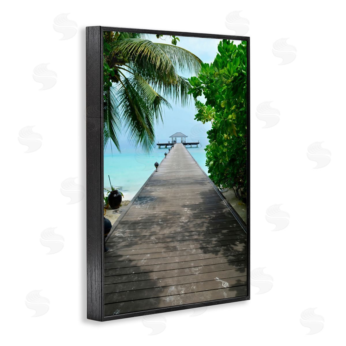 LSR Design Studio Palm Tree Shaded Dock Black Framed Giclee Art Print