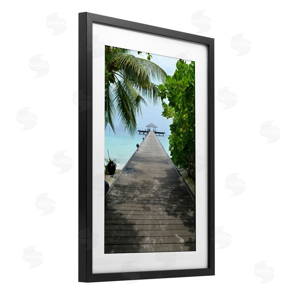 LSR Design Studio Palm Tree Shaded Dock Black Framed Print Under Glass Art