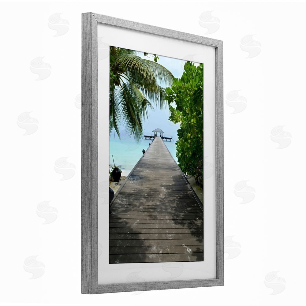 LSR Design Studio Palm Tree Shaded Dock Gray Framed Print Under Glass Art