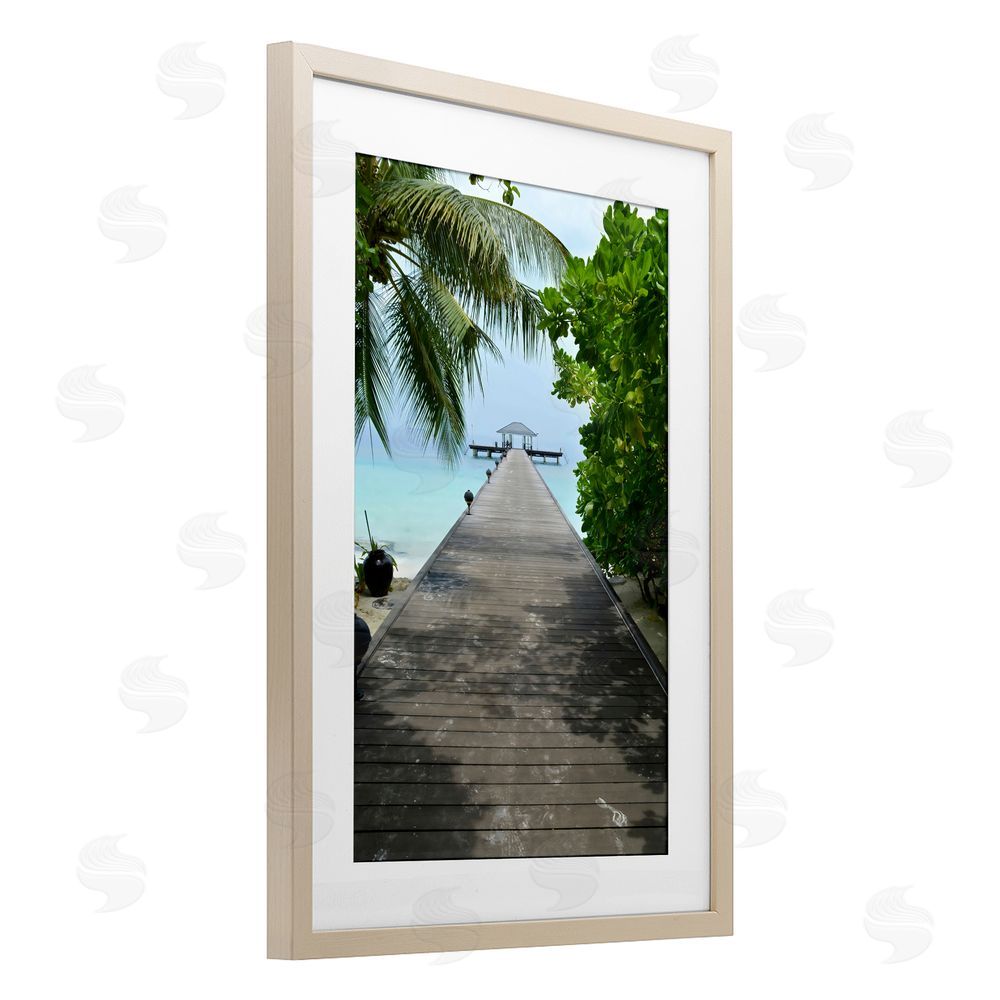 LSR Design Studio Palm Tree Shaded Dock Birch Framed Print Under Glass Art