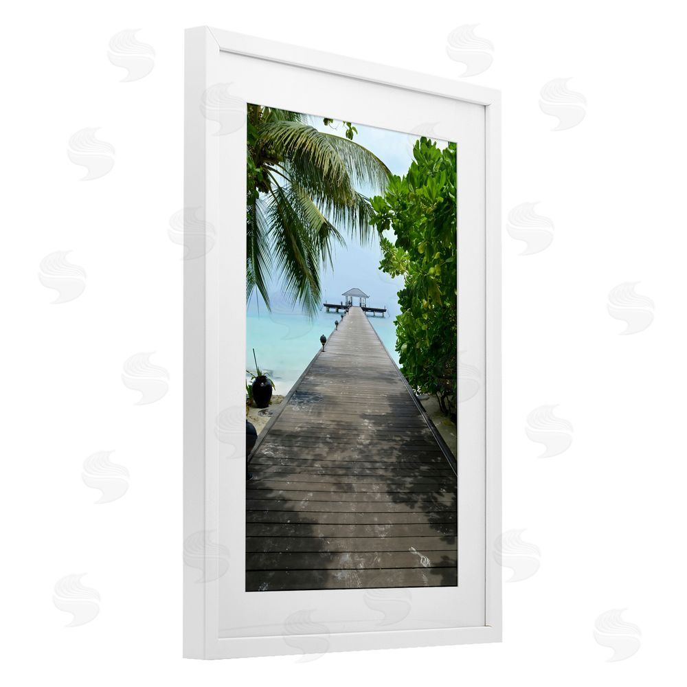 LSR Design Studio Palm Tree Shaded Dock White Framed Print Under Glass Art