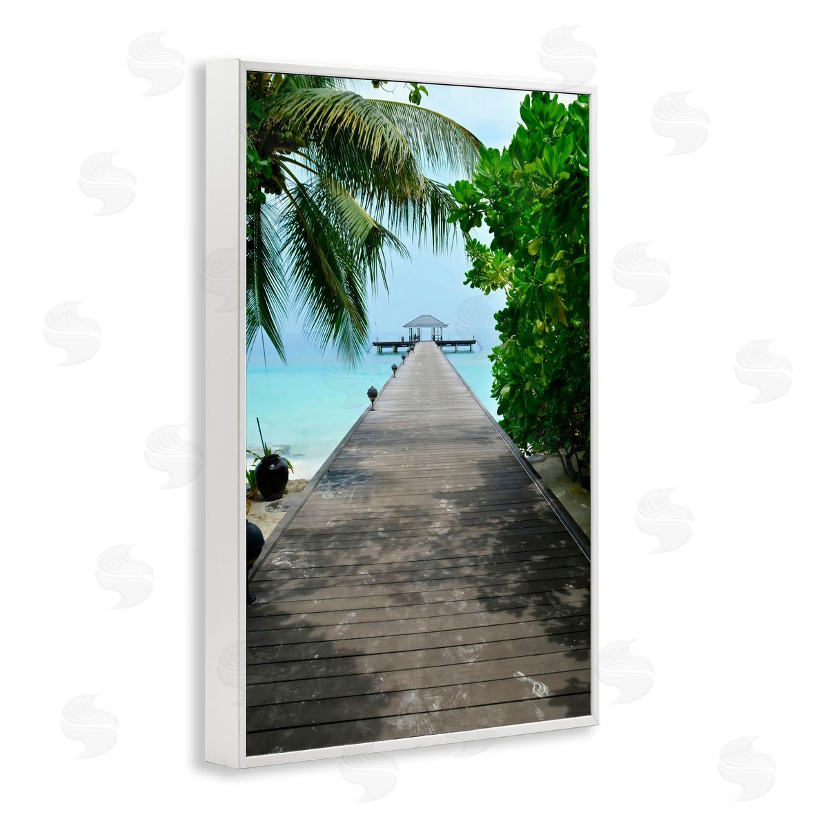 LSR Design Studio Palm Tree Shaded Dock White Frame Giclee Art Print