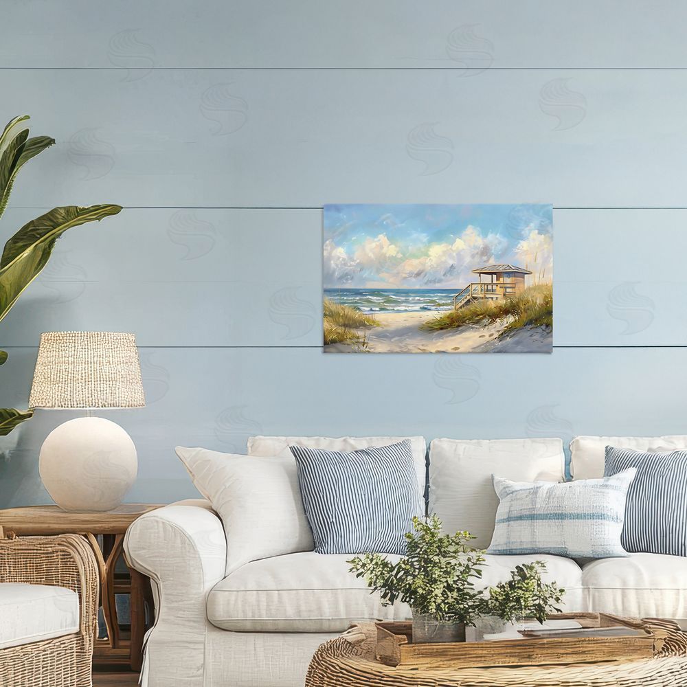 LSR Design Studio Beach Overlook Lifeguard Hut Printed Wall Art in Room
