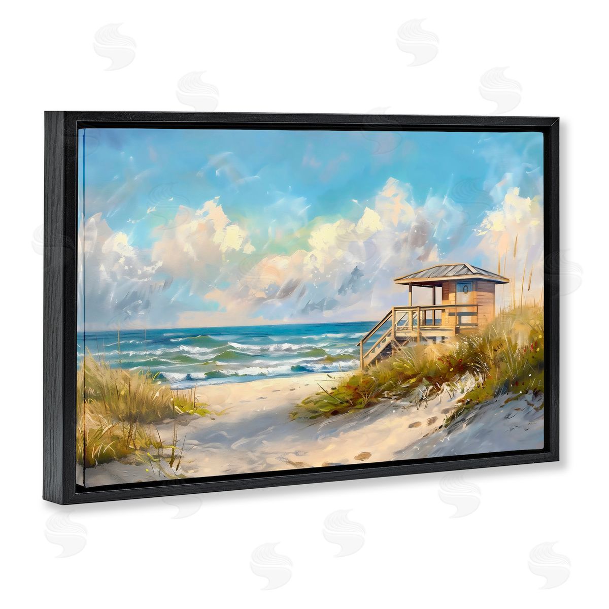 LSR Design Studio Beach Overlook Lifeguard Hut Black Floating Frame Canvas Wall Art Print
