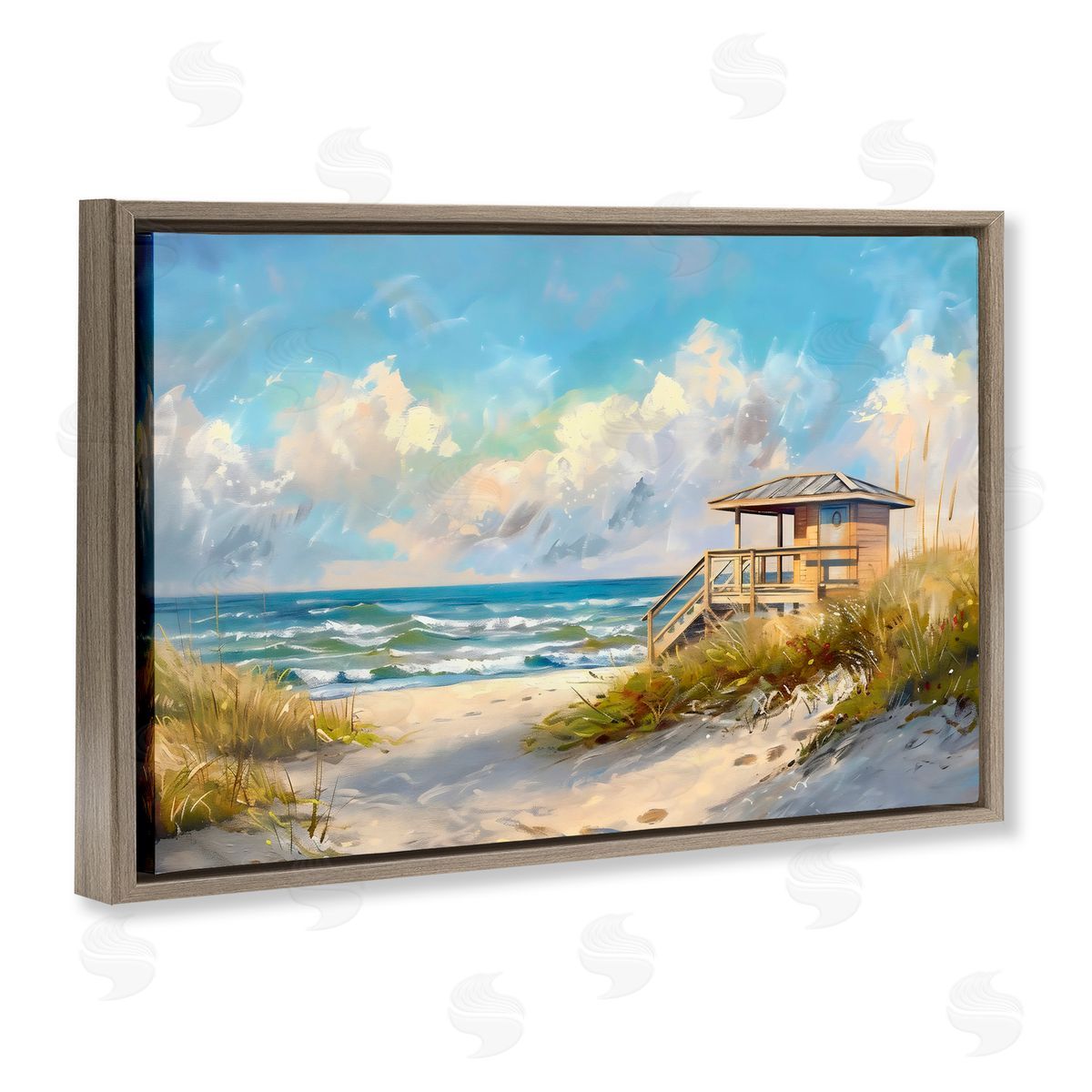 LSR Design Studio Beach Overlook Lifeguard Hut Brown Floating Frame Canvas Art Print