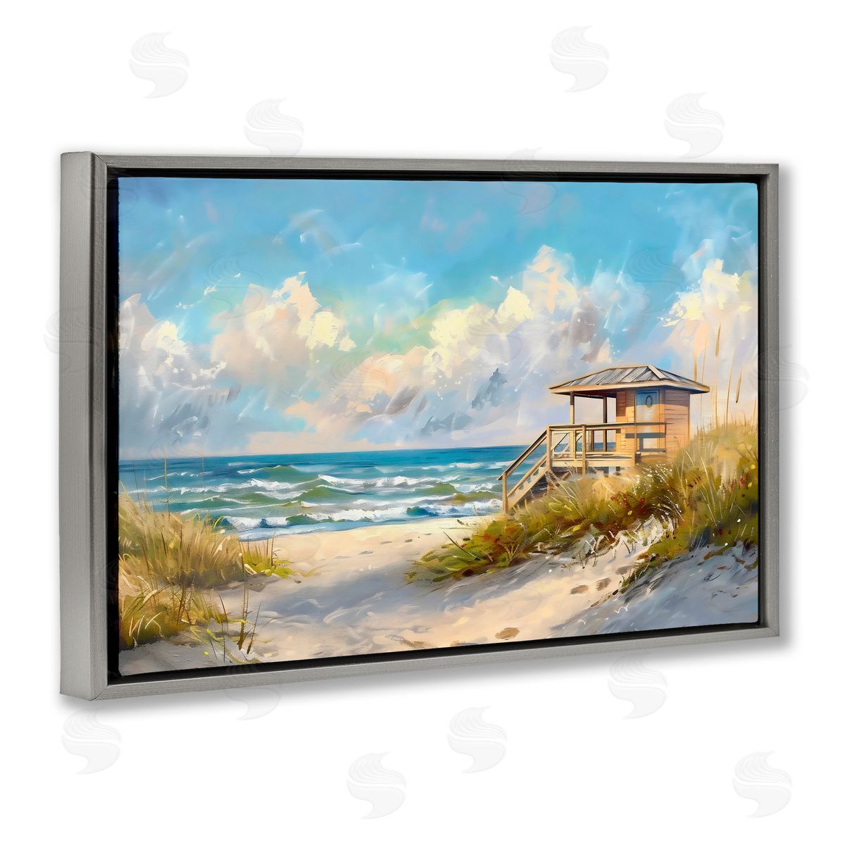 LSR Design Studio Beach Overlook Lifeguard Hut Gray Floating Frame Canvas Art Print