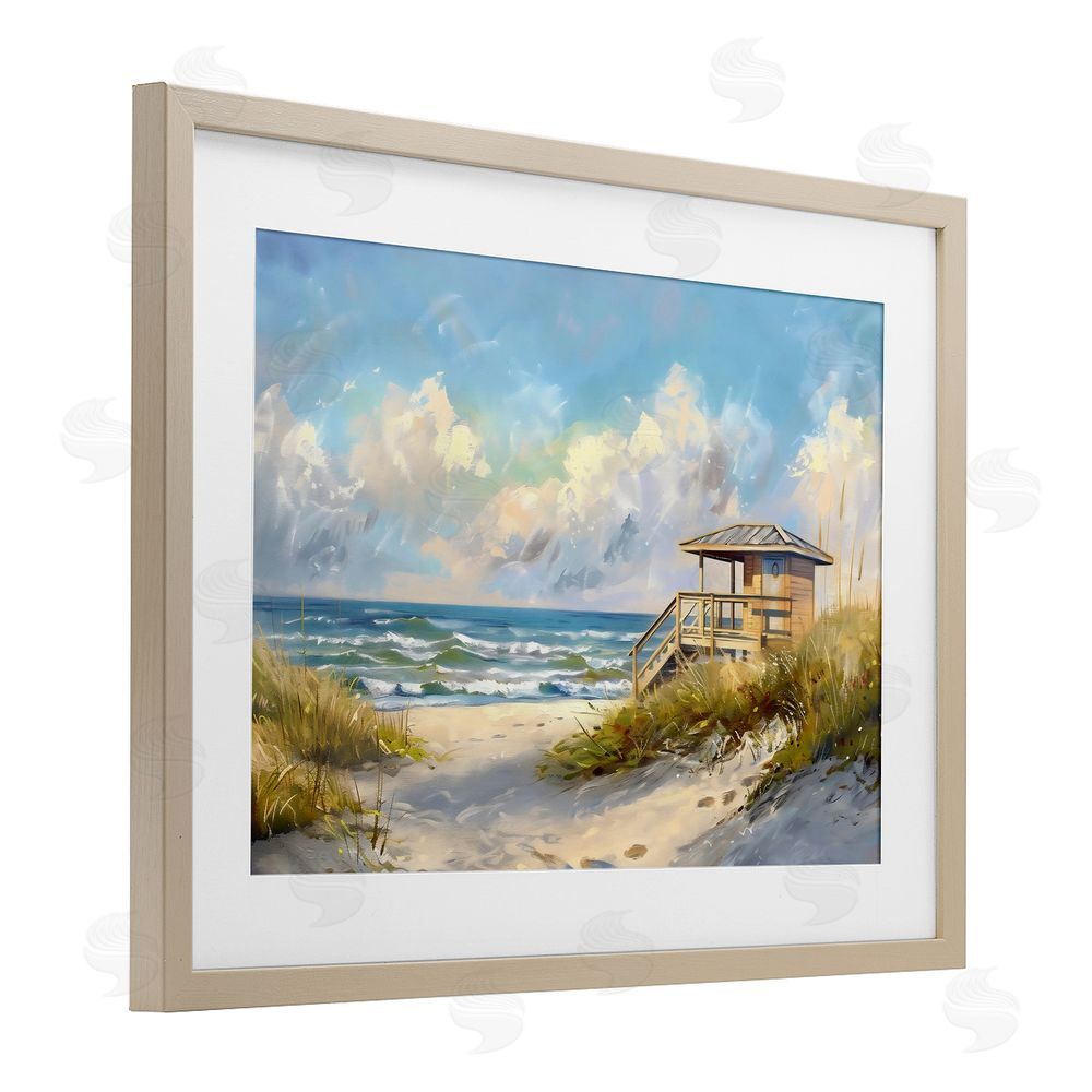 LSR Design Studio Beach Overlook Lifeguard Hut Birch Framed Print Under Glass Art