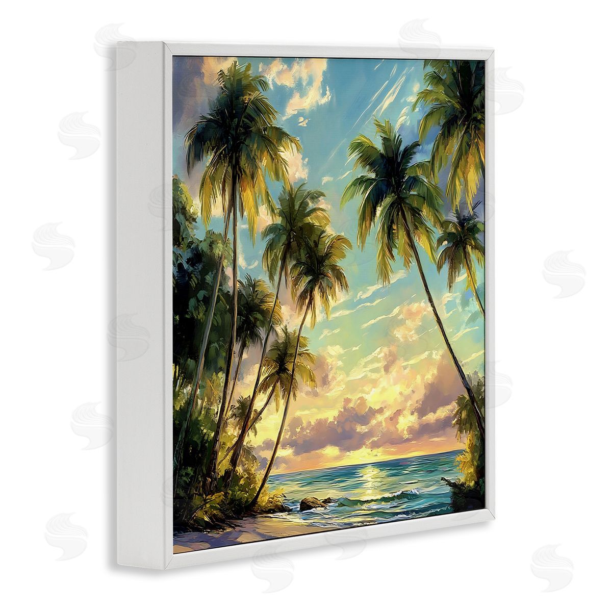 Creative Studio Sunset On The Beach Palms White Frame Giclee Art Print