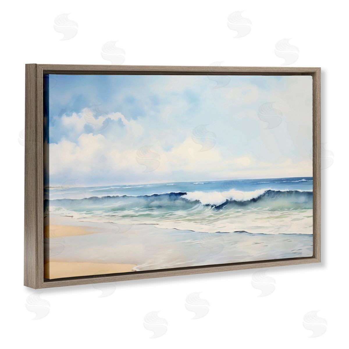 Creative Studio Watercolor Beach Serenity Brown Floating Frame Canvas Art Print