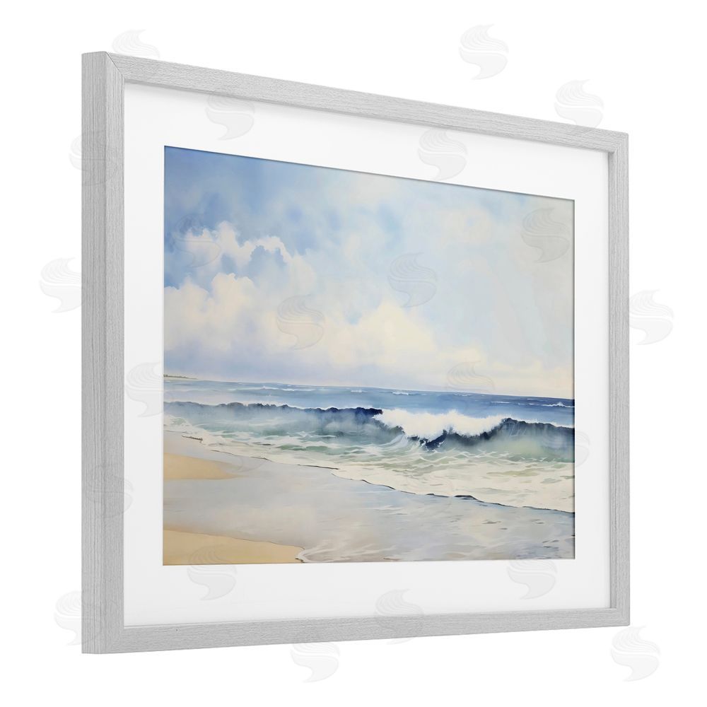 Creative Studio Watercolor Beach Serenity Gray Framed Print Under Glass Art