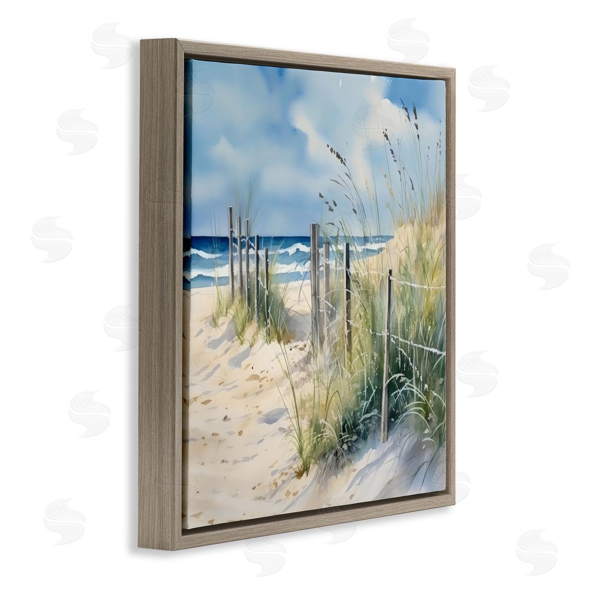 LSR Design Studio Breezy Seaside Grasses Brown Floating Frame Canvas Art Print