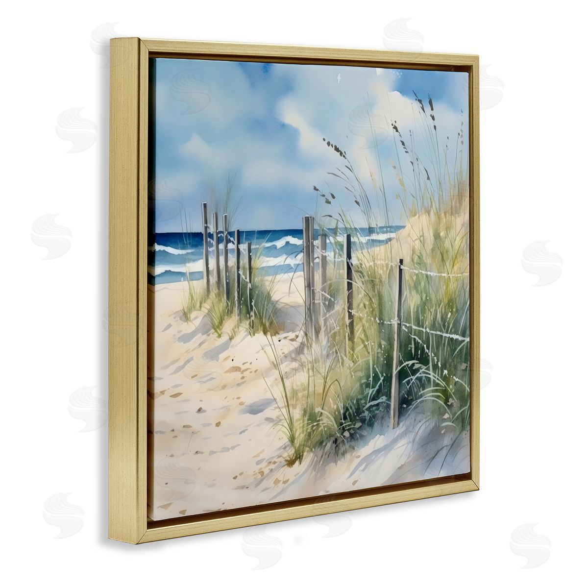 LSR Design Studio Breezy Seaside Grasses Gold Floating Frame Canvas Art Print