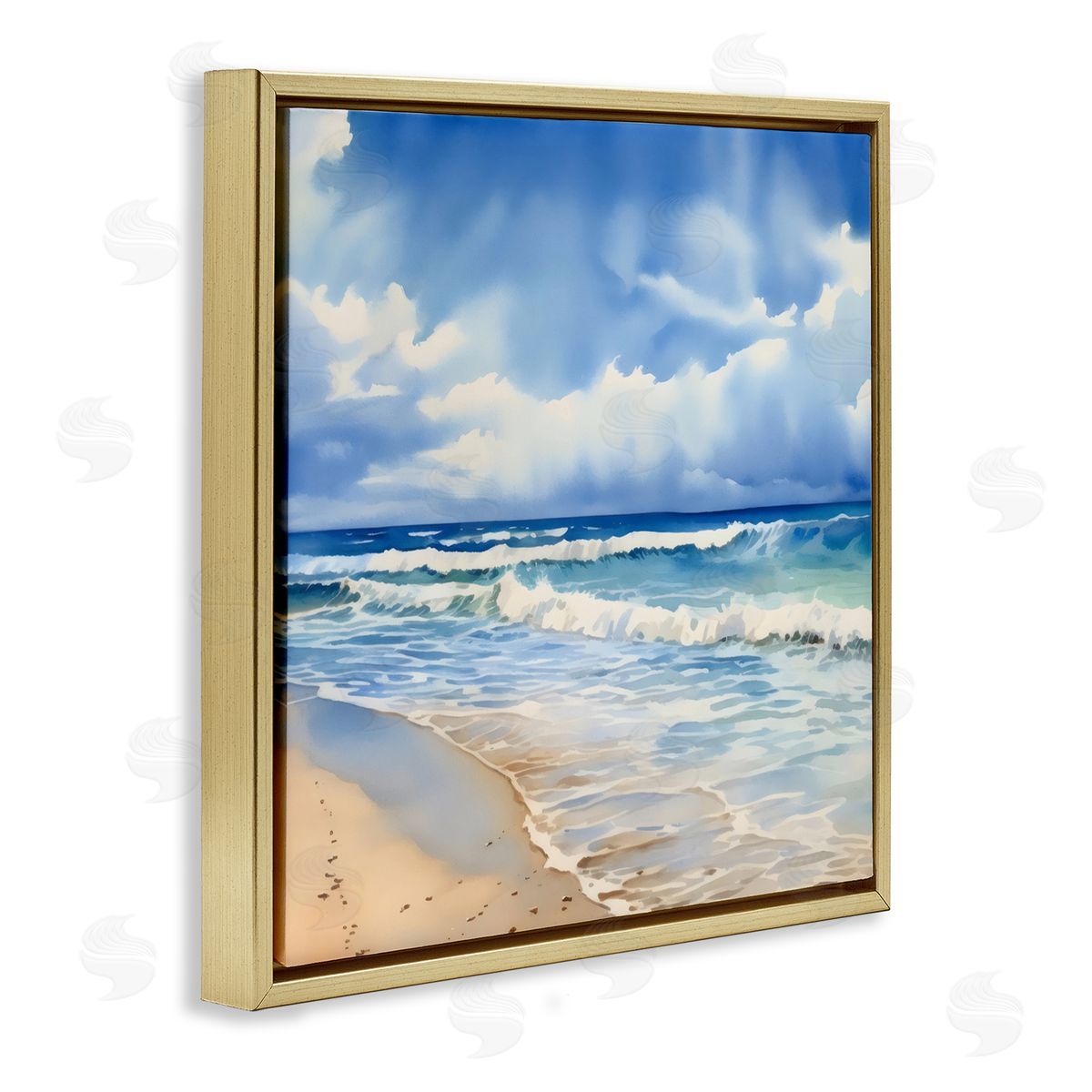 LSR Design Studio Cloudy Atmosphere Coast Gold Floating Frame Canvas Art Print