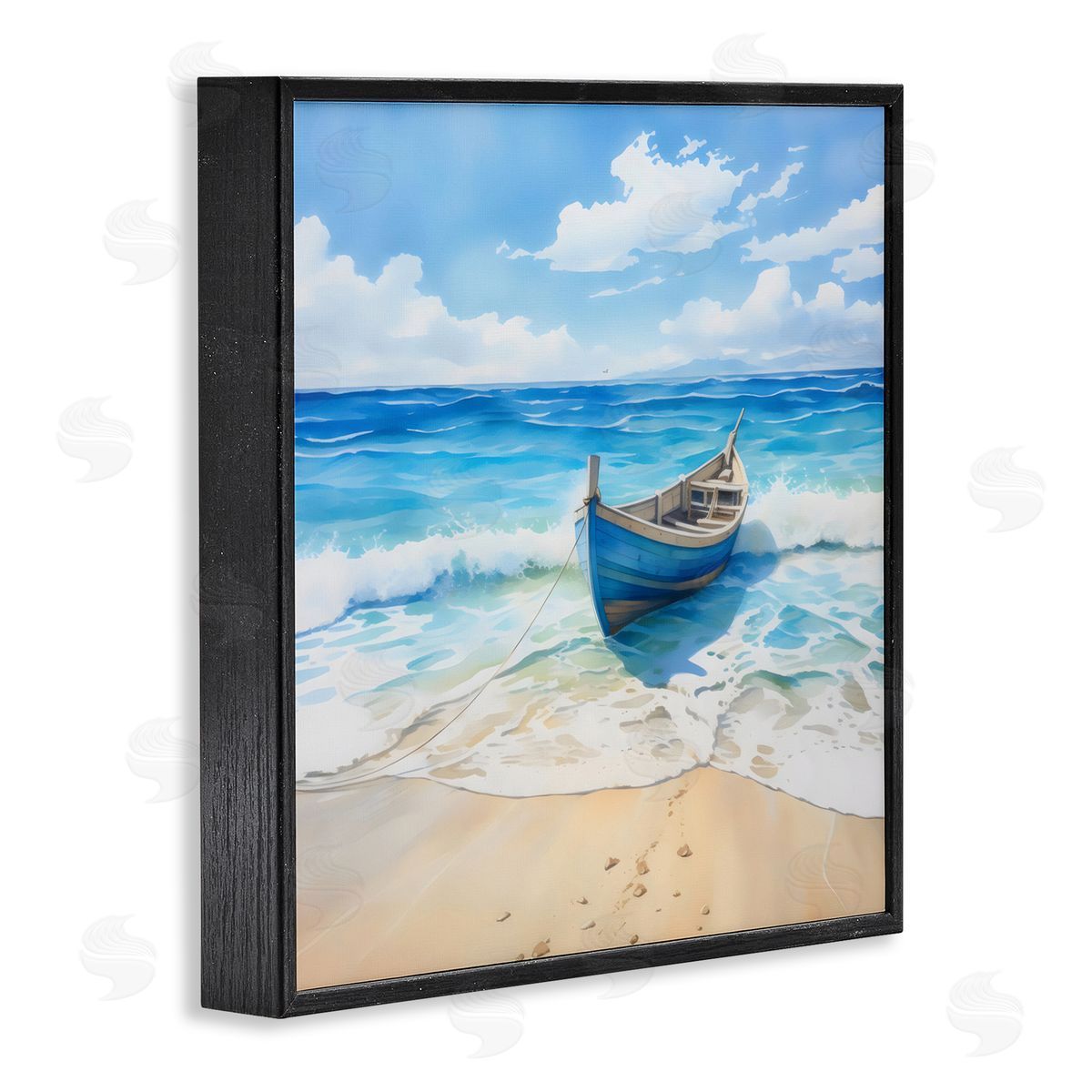 LSR Design Studio Beach Boat Tied on Shore Black Framed Giclee Art Print