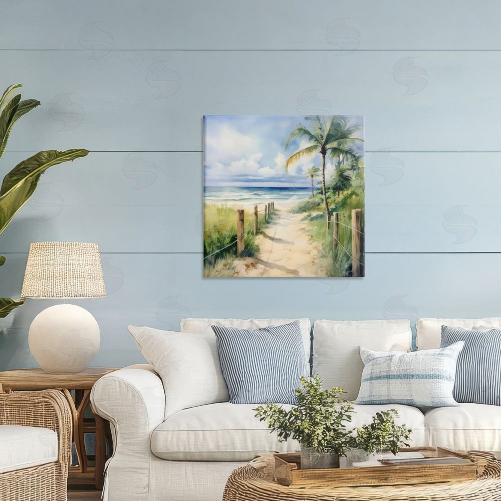 LSR Design Studio Blurred Palm Tree Beach Printed Wall Art in Room