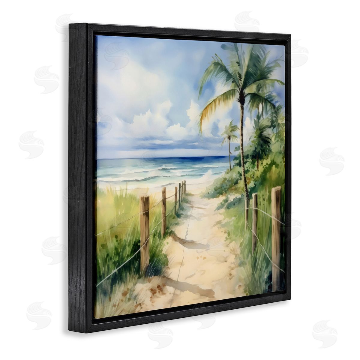 LSR Design Studio Blurred Palm Tree Beach Black Floating Frame Canvas Wall Art Print
