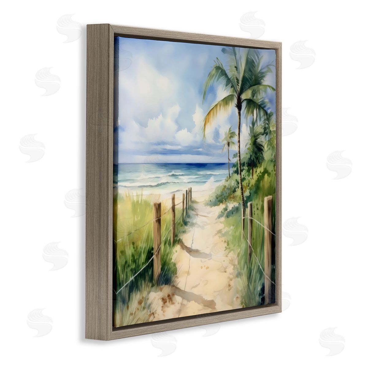 LSR Design Studio Blurred Palm Tree Beach Brown Floating Frame Canvas Art Print