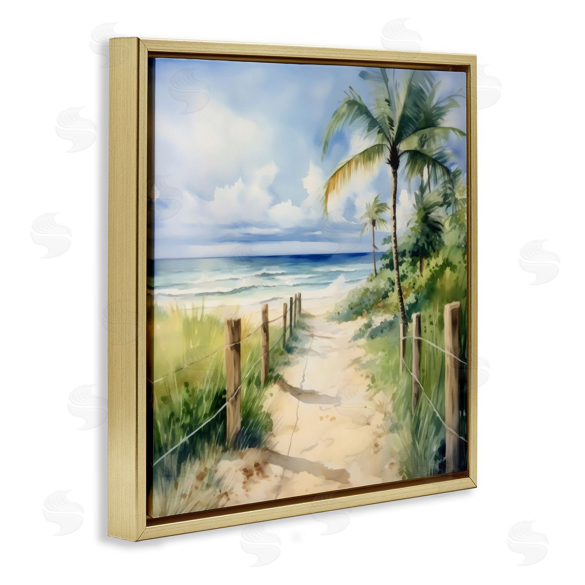 LSR Design Studio Blurred Palm Tree Beach Gold Floating Frame Canvas Art Print